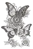 butterfly, clock, love, rose, self growth, family tattoo design idea