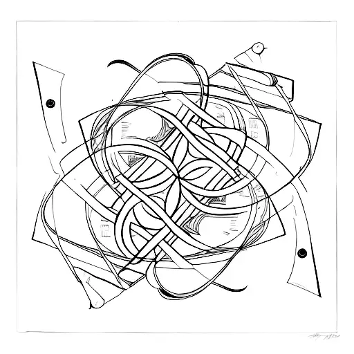 An abstract representation of a boygenius album cover intertwined with musical instruments tattoo design idea