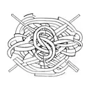 An abstract representation of a boygenius album cover intertwined with musical instruments tattoo design idea