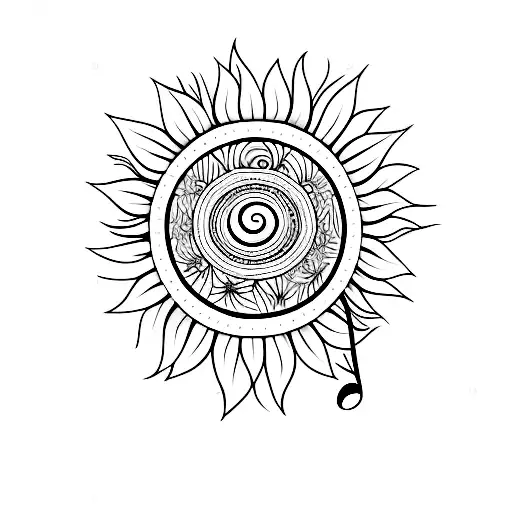 Musical note with a butterfly and a sunflower tattoo design idea