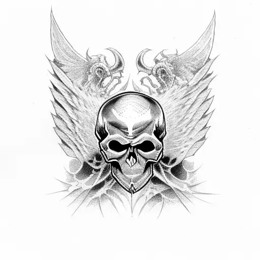 skull with demon wings tattoo design idea