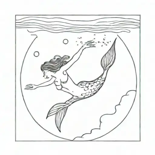 A minimalist tattoo of a mermaid diving into the water under the moonlight tattoo design idea