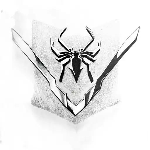 spiderman with left metal arm holding thor's stormbreaker tattoo design idea