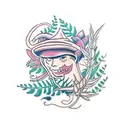 Traditional design featuring Mokosh holding a fern flower tattoo design idea