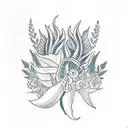 Traditional design featuring Mokosh holding a fern flower tattoo design idea