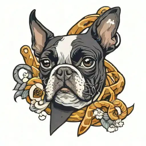 a pretzel with two boston terrier faces peeking through tattoo design idea