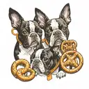 two boston terriers and a pretzel tattoo design idea