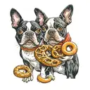 two boston terriers and a pretzel tattoo design idea