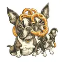two boston terriers and a pretzel tattoo design idea