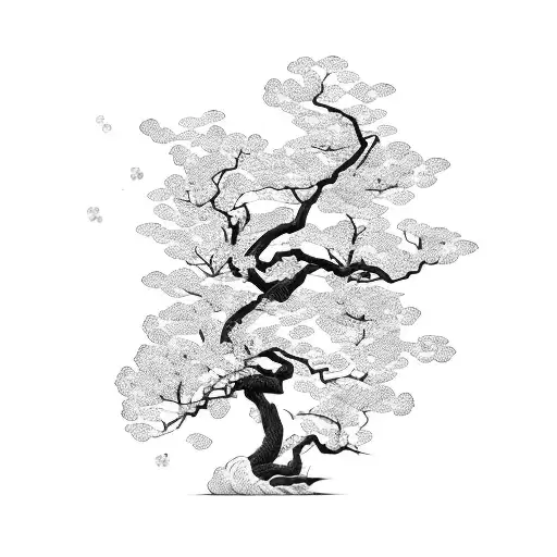 Japanese viper climbing in a cherry blossom tree  tattoo design idea