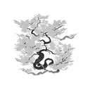 Japanese viper climbing in a cherry blossom tree  tattoo design idea