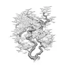 Japanese viper climbing in a cherry blossom tree  tattoo design idea