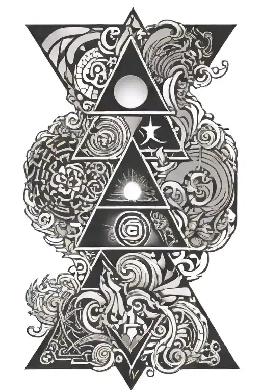 The four elements in their triangles vertically tattoo design idea
