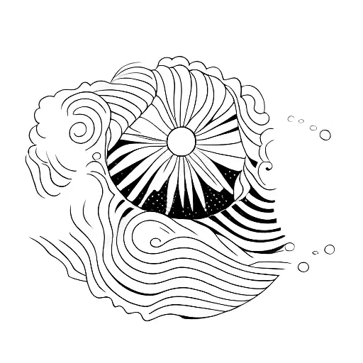 A  paddleboard in calm waters with a beautiful background tattoo design idea