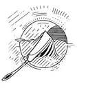 A majestic paddleboard gliding through calm waters with a breathtaking sunset in the background tattoo design idea