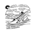 A majestic paddleboard gliding through calm waters with a breathtaking sunset in the background tattoo design idea