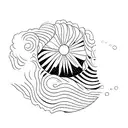 A  paddleboard in calm waters with a beautiful background tattoo design idea