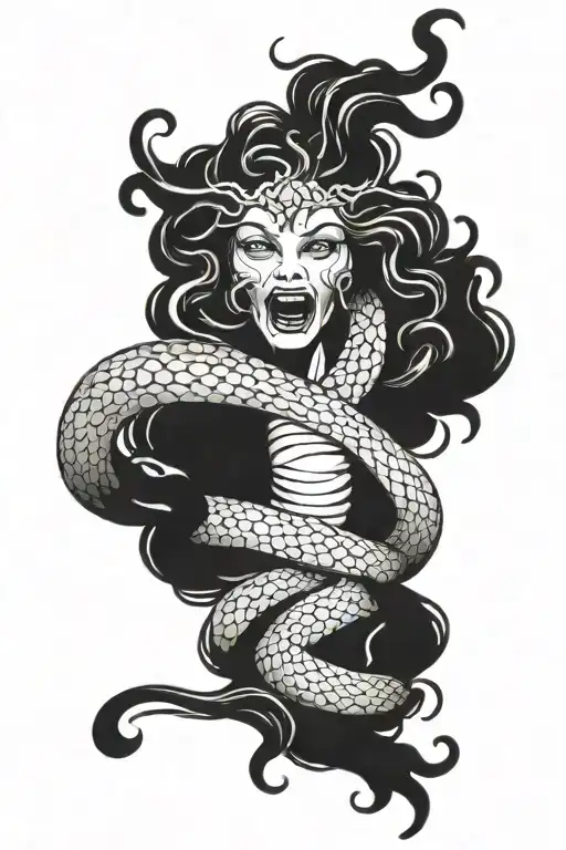 Medusa snake wrapping around arm tattoo design idea