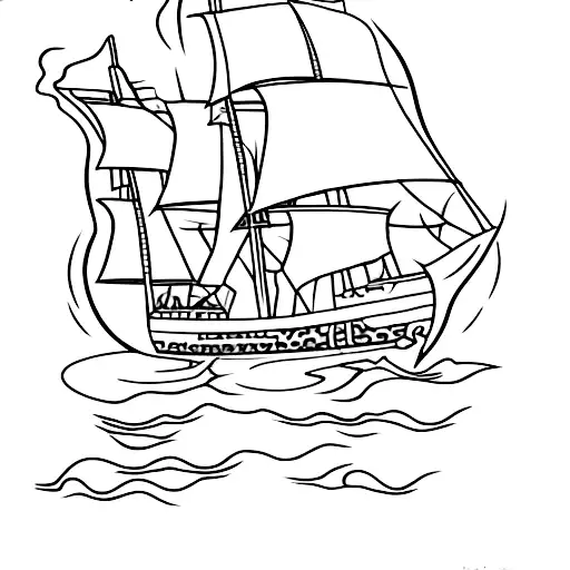 a sinking ship with a burning sail tattoo design idea