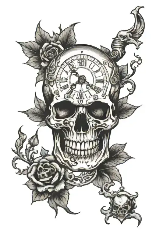 skull clocks tattoo design idea