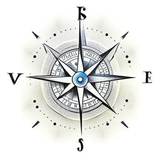 3d clock and compass  tattoo design idea