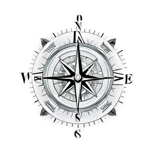 3d clock and compass  tattoo design idea