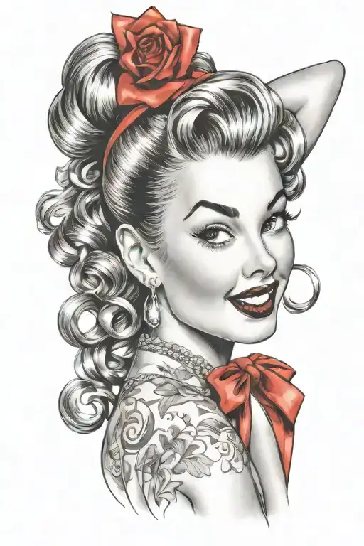 50s pinup girl bending tattoo design idea