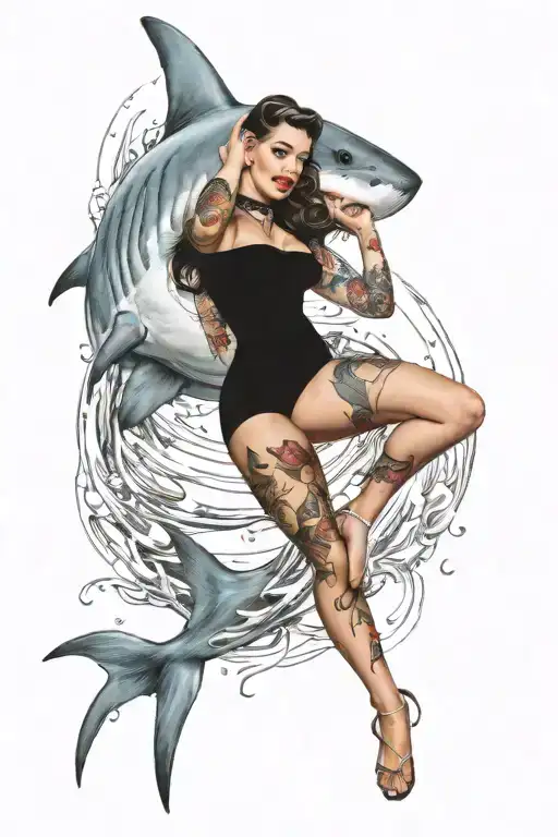 pinup girl great white shark tattoo design idea