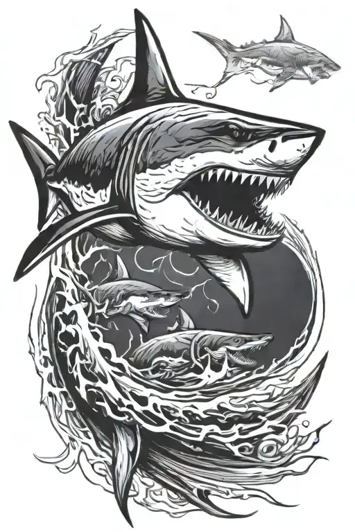 great white shark emerging tattoo design idea