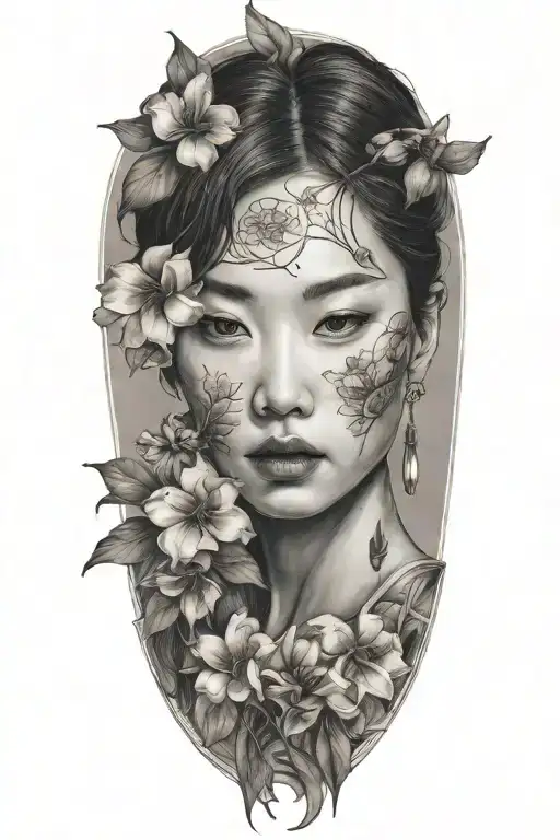Korean woman flowers tattoo design idea