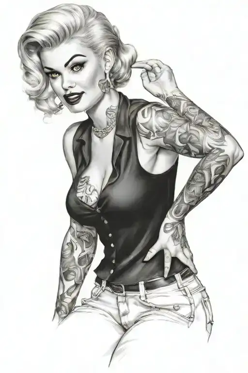  50s girl pinup girl with tattoos tattoo design idea