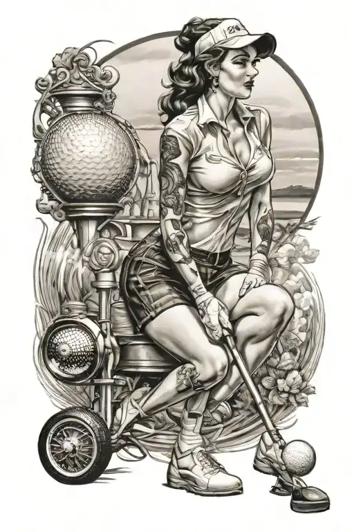 golf pinup girl putting tattoo design idea