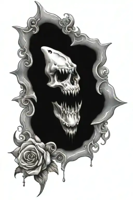 sharks and skulls roses 50s tattoo design idea