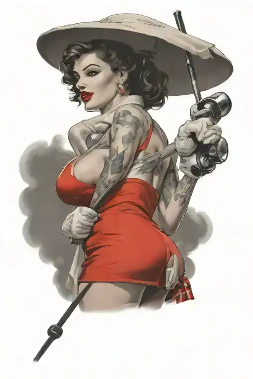pinup girl golfing tattoo design idea
