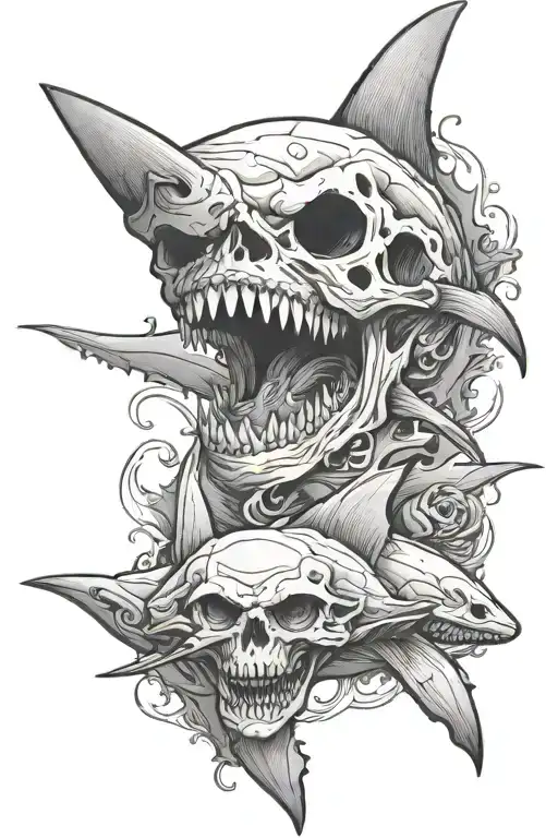 skull shark tattoo design idea