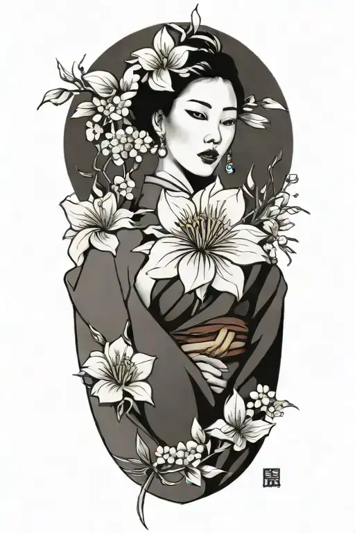 Korean woman flowers tattoo design idea