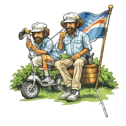 bob Ross as golf caddy holding flag tattoo design idea