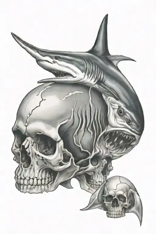 sharks and skulls tattoo design idea
