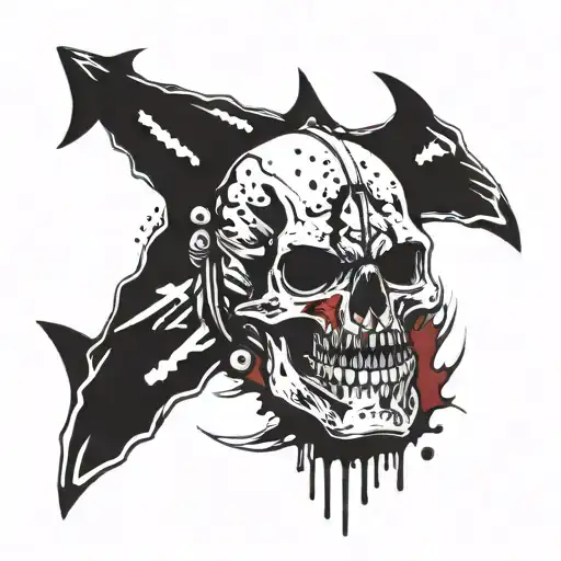 skull sharks trash polka style tattoo design idea