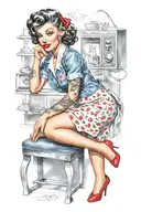 50s pinup girl bending tattoo design idea