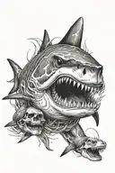 sharks and skulls tattoo design idea
