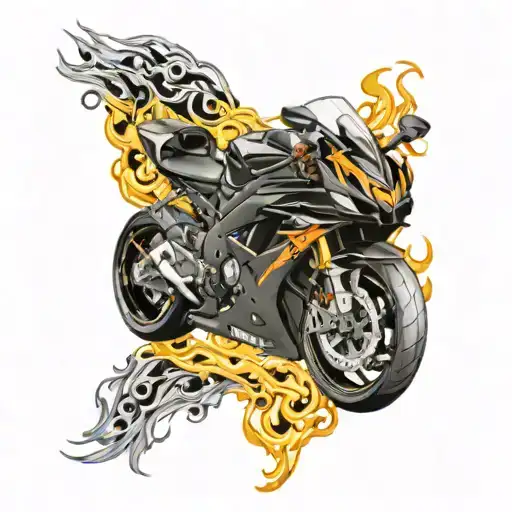 sportbike yamaha r6 with fire coming tattoo design idea