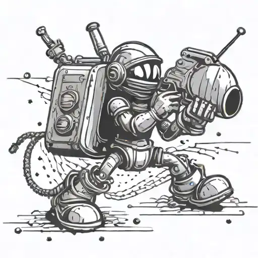 marvin martian holding a welding gun in space  tattoo design idea