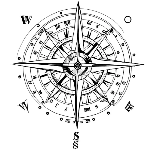 A minimalist compass rose with sea-themed elements, like seashells or anchors, representing the journey of self-discovery in psychology tattoo design idea