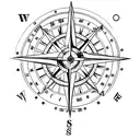 A minimalist compass rose with sea-themed elements, like seashells or anchors, representing the journey of self-discovery in psychology tattoo design idea