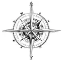 A minimalist compass rose with sea-themed elements, like seashells or anchors, representing the journey of self-discovery in psychology tattoo design idea