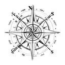 A minimalist compass rose with sea-themed elements, like seashells or anchors, representing the journey of self-discovery in psychology tattoo design idea