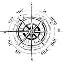 A minimalist compass rose with sea-themed elements, like seashells or anchors, representing the journey of self-discovery in psychology tattoo design idea