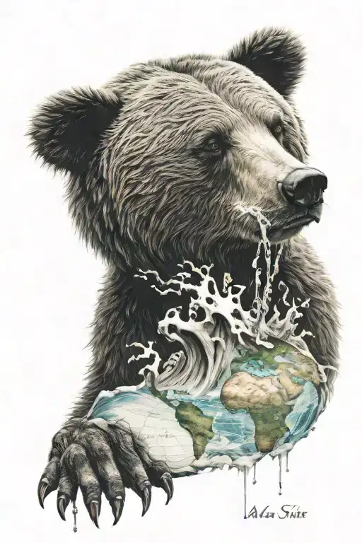 Grizzly Bear Eating the World in Atlas-like pose tattoo design idea