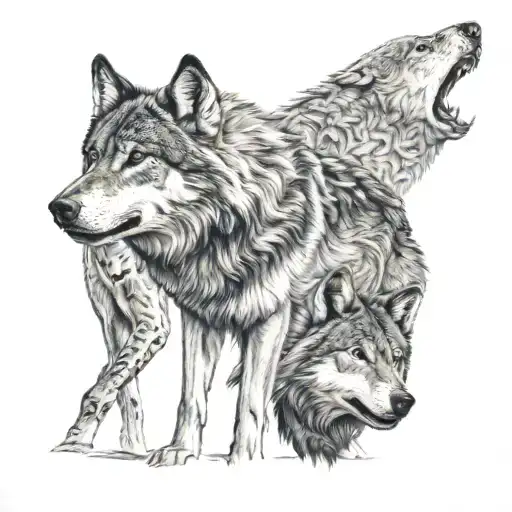 alpha wolf and his pack  tattoo design idea
